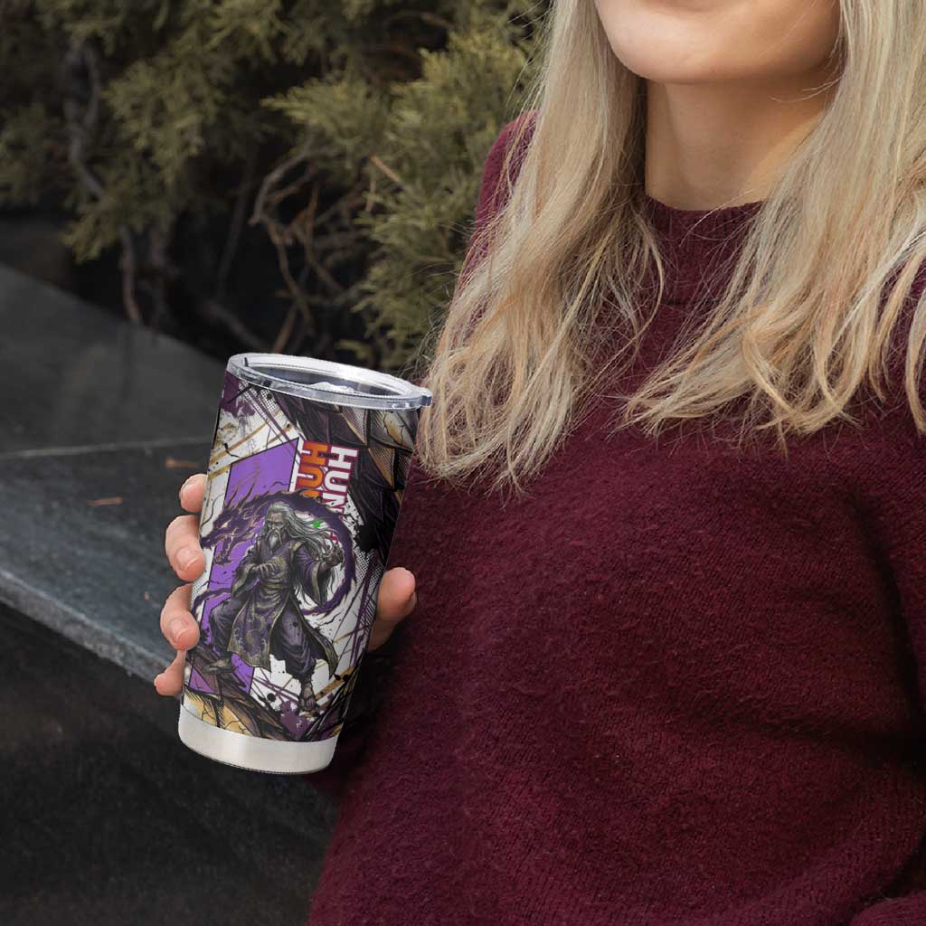 Zeno Zoldyck Theme White and Purple Dragon Aura Design Tumbler Cup with Dark Energy Card Artwork - The Mazicc