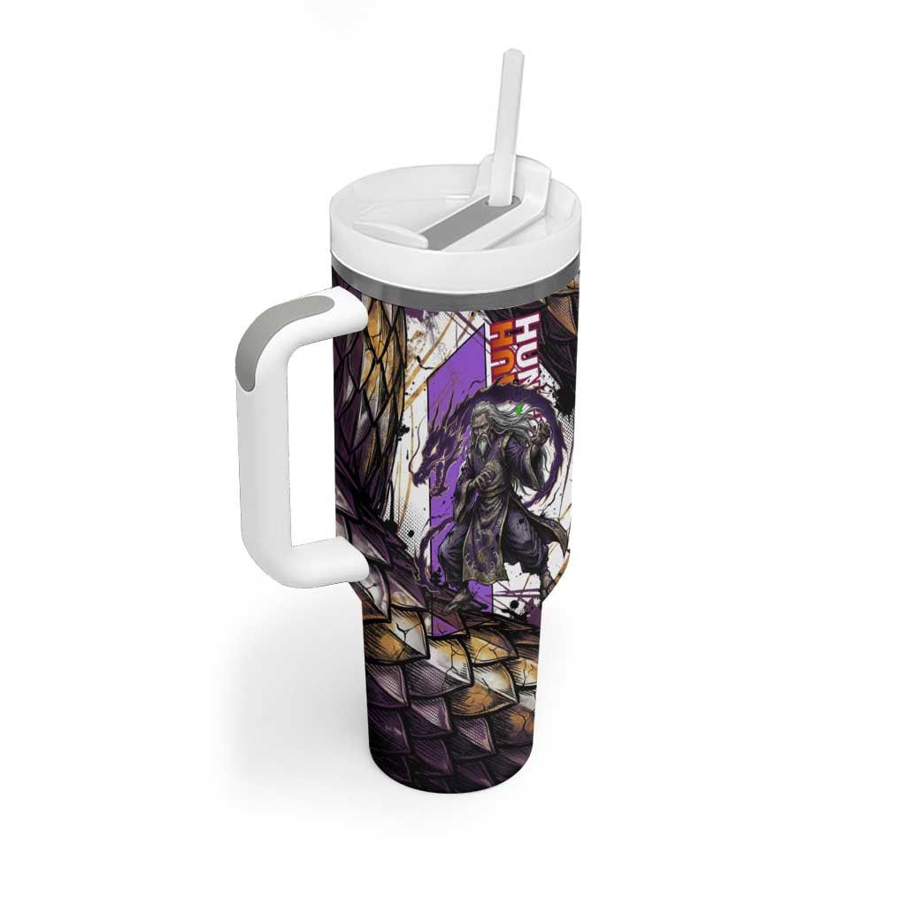 Zeno Zoldyck Theme White and Purple Dragon Aura Design Tumbler With Handle with Dark Energy Card Artwork - The Mazicc