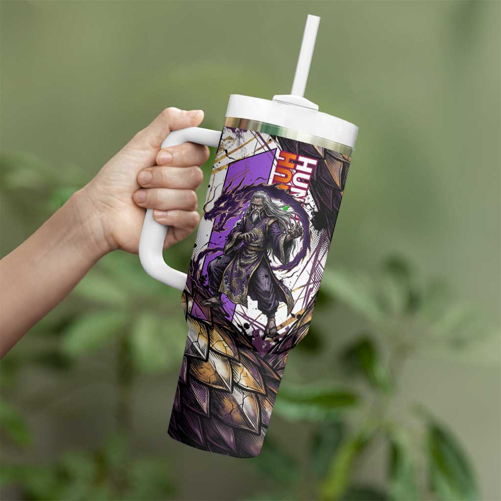 Zeno Zoldyck Theme White and Purple Dragon Aura Design Tumbler With Handle with Dark Energy Card Artwork - The Mazicc