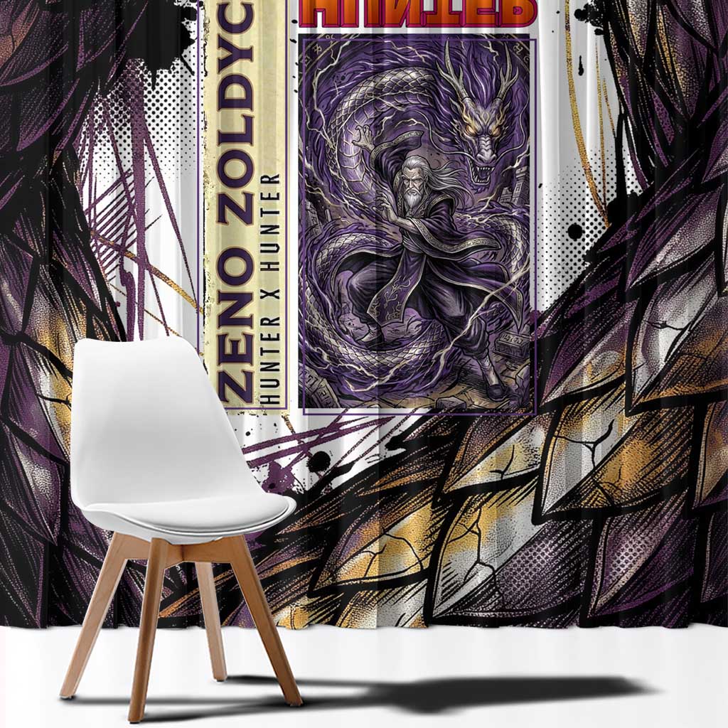 Zeno Zoldyck Theme White and Purple Dragon Aura Design Window Curtain with Dark Energy Card Artwork - The Mazicc