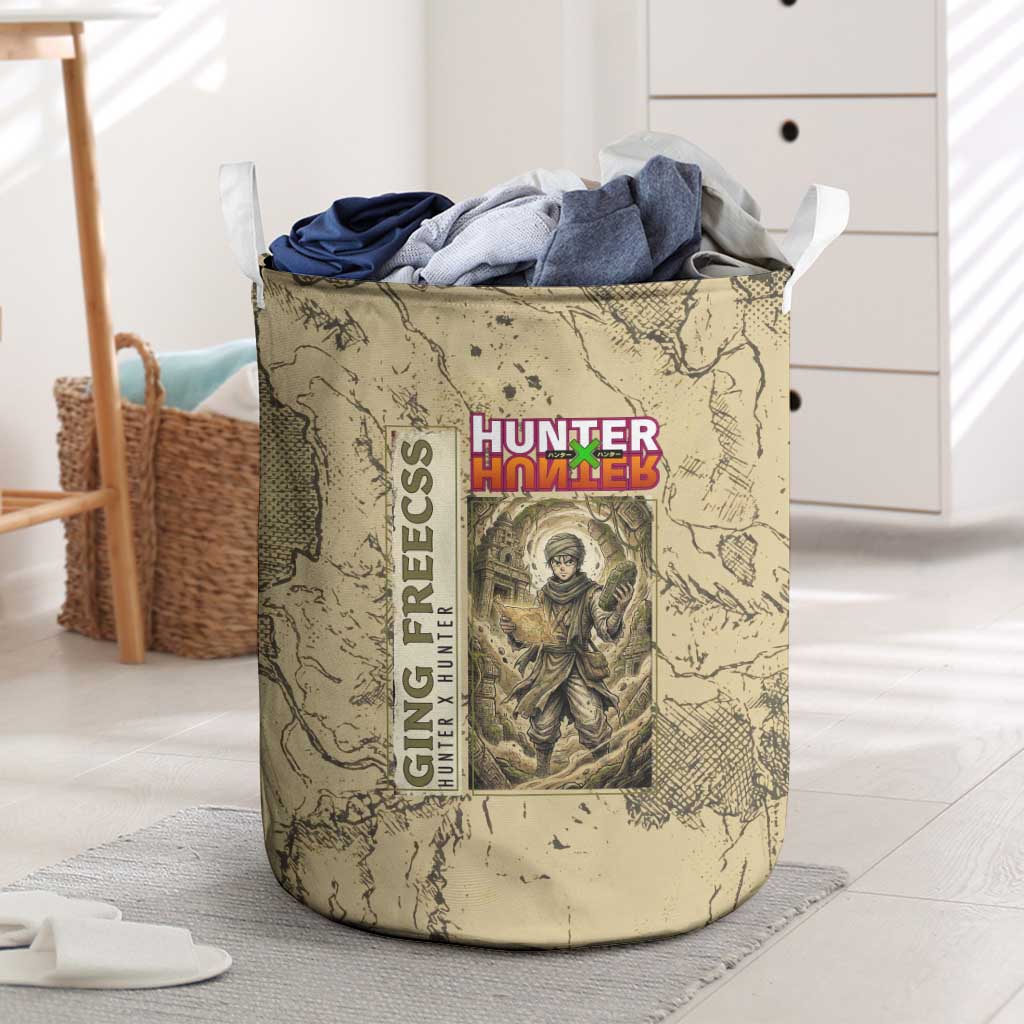 Ging Freecss Theme Desert Explorer Design Laundry Basket with Ancient Map Background and Adventure Card Artwork - The Mazicc