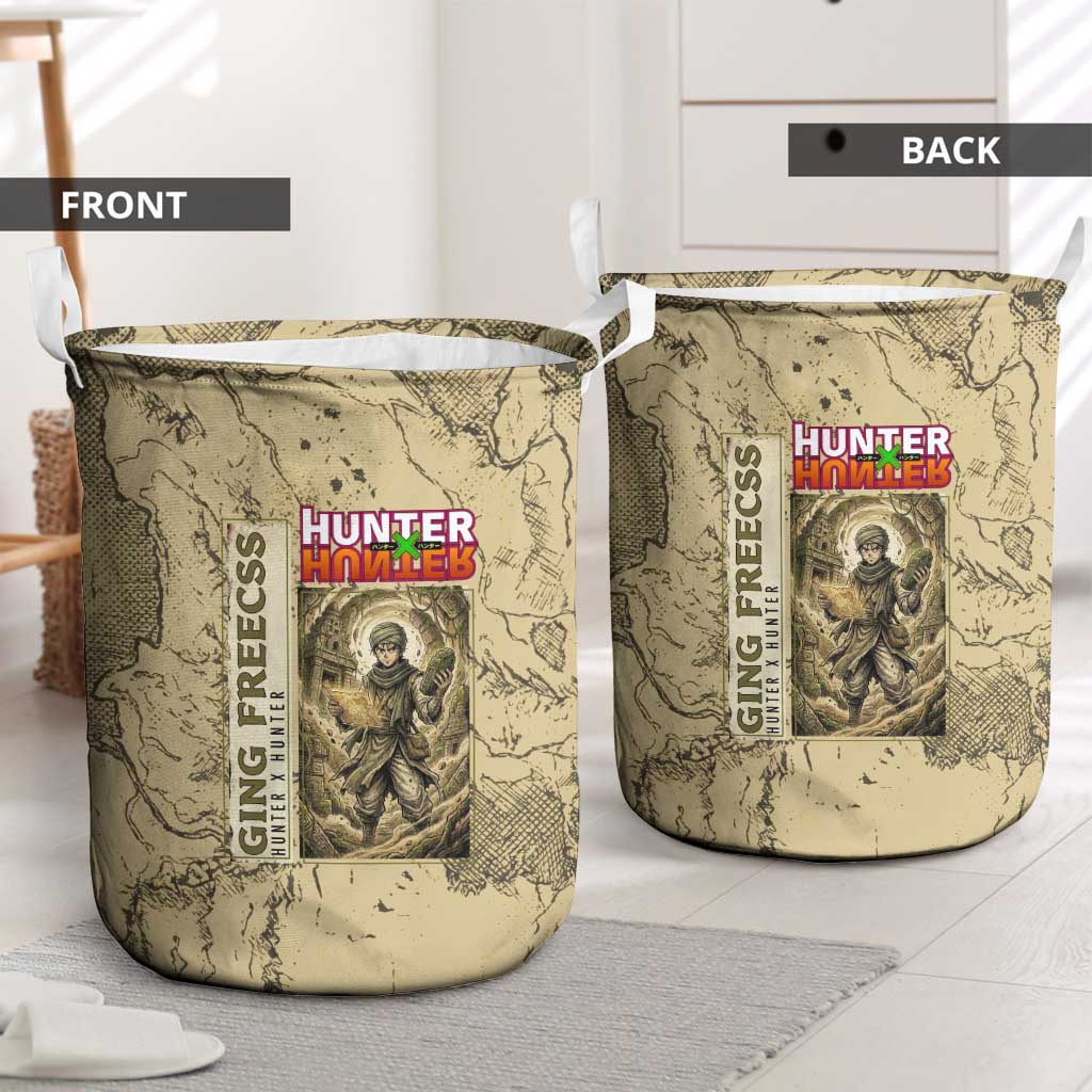 Ging Freecss Theme Desert Explorer Design Laundry Basket with Ancient Map Background and Adventure Card Artwork - The Mazicc