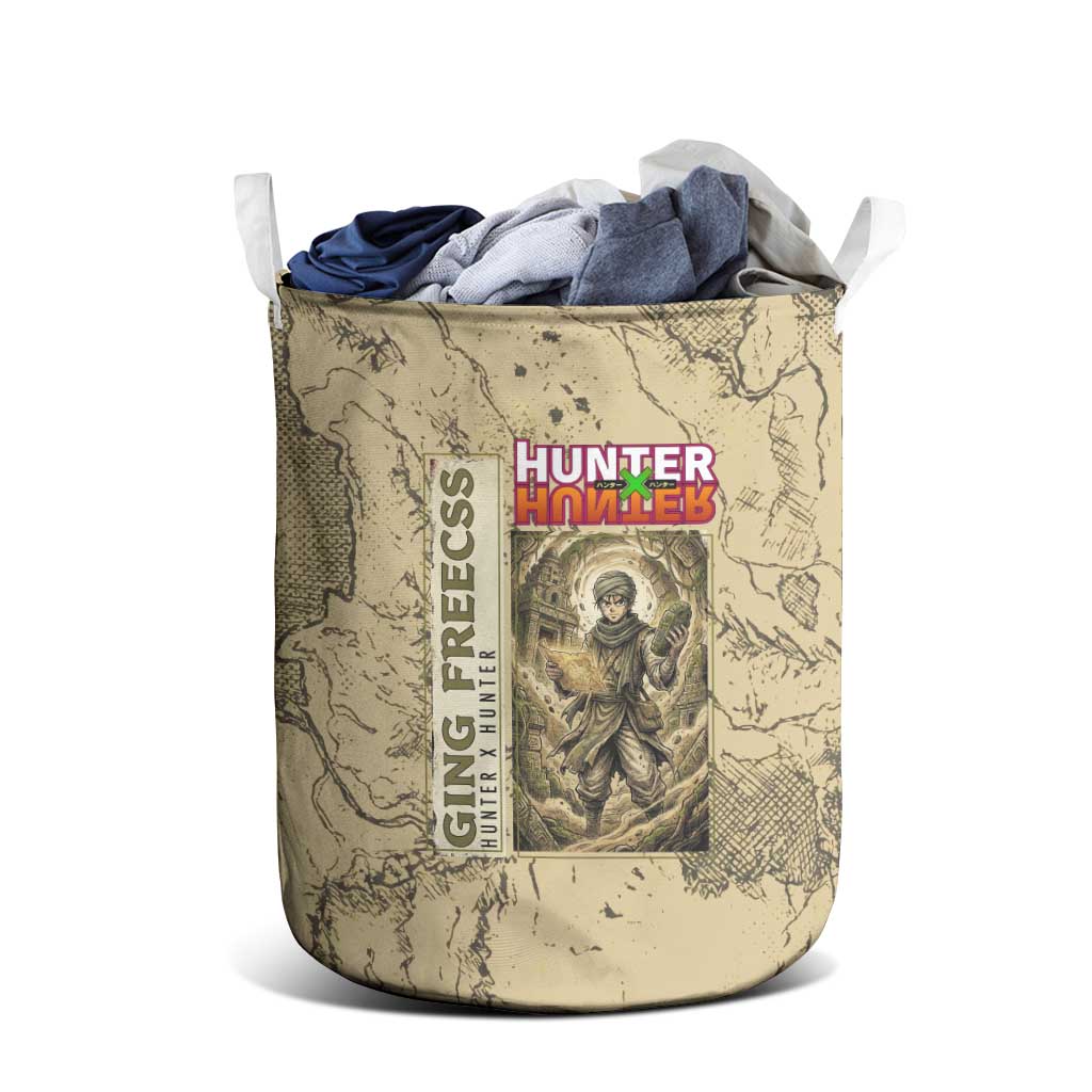 Ging Freecss Theme Desert Explorer Design Laundry Basket with Ancient Map Background and Adventure Card Artwork - The Mazicc