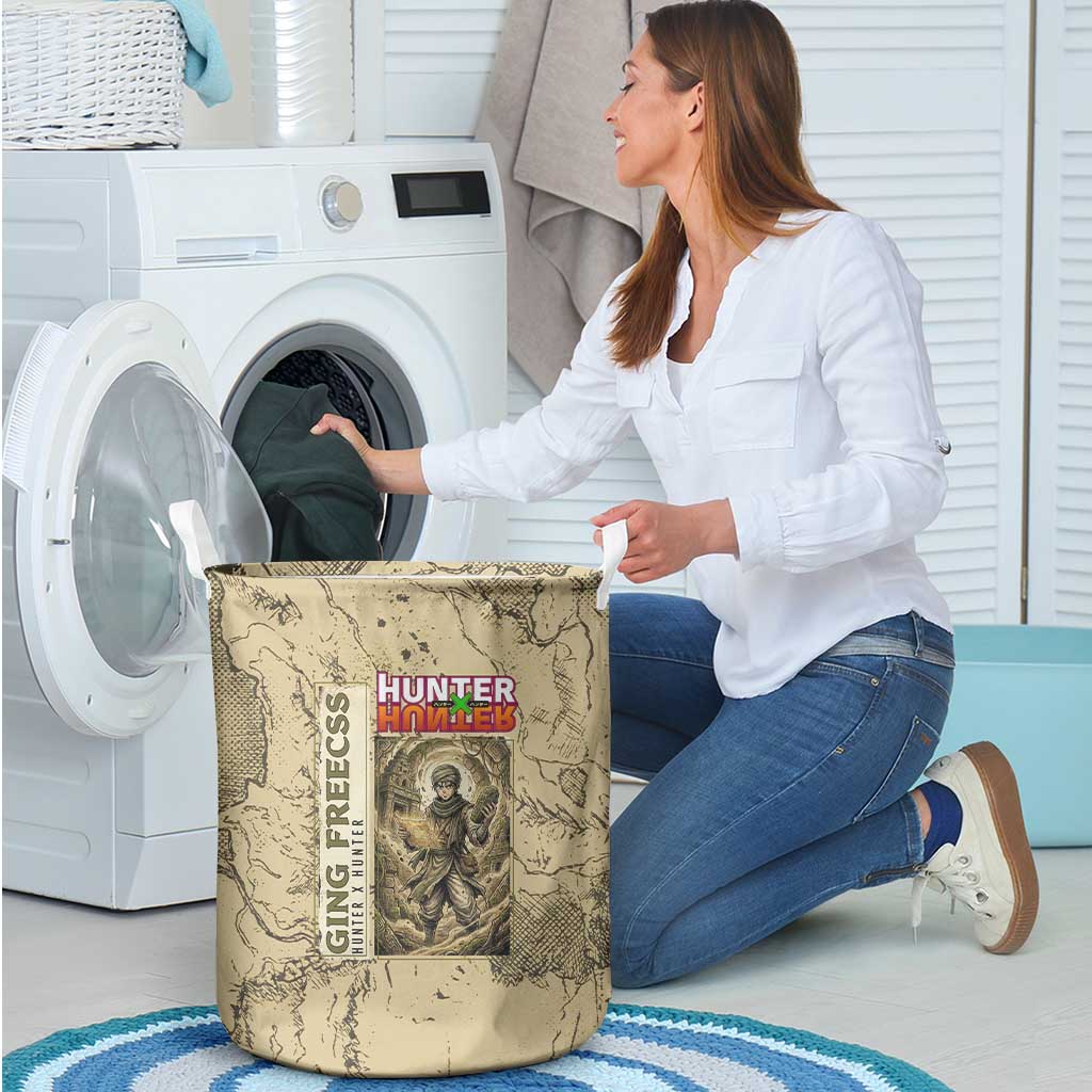 Ging Freecss Theme Desert Explorer Design Laundry Basket with Ancient Map Background and Adventure Card Artwork - The Mazicc