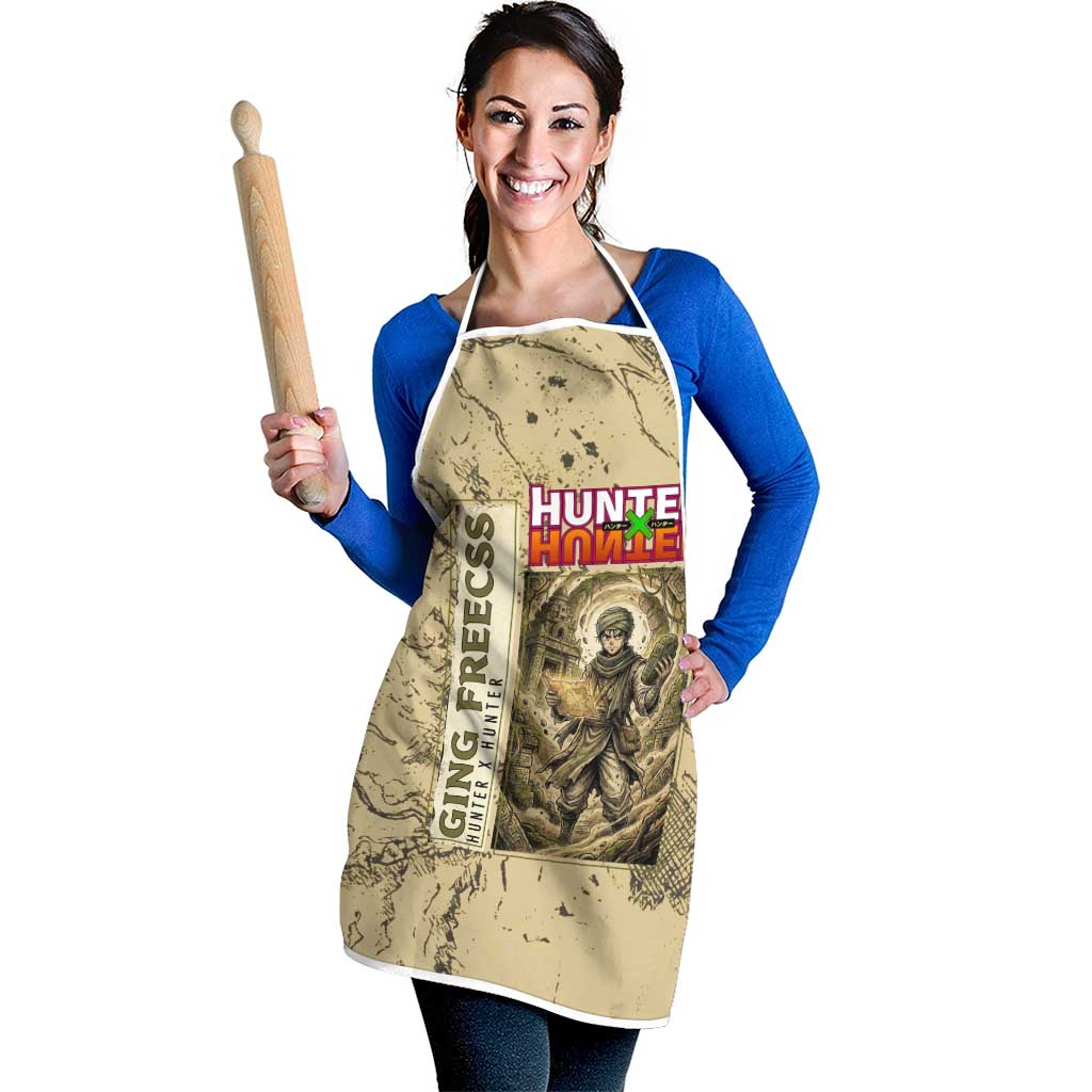 Ging Freecss Theme Desert Explorer Design Apron with Ancient Map Background and Adventure Card Artwork - The Mazicc