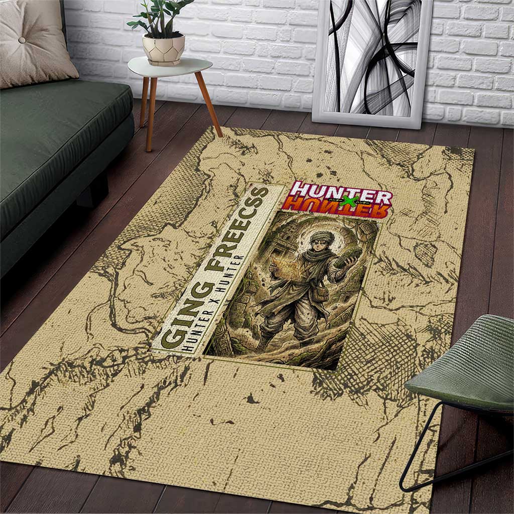 Ging Freecss Theme Desert Explorer Design Area Rug with Ancient Map Background and Adventure Card Artwork - The Mazicc