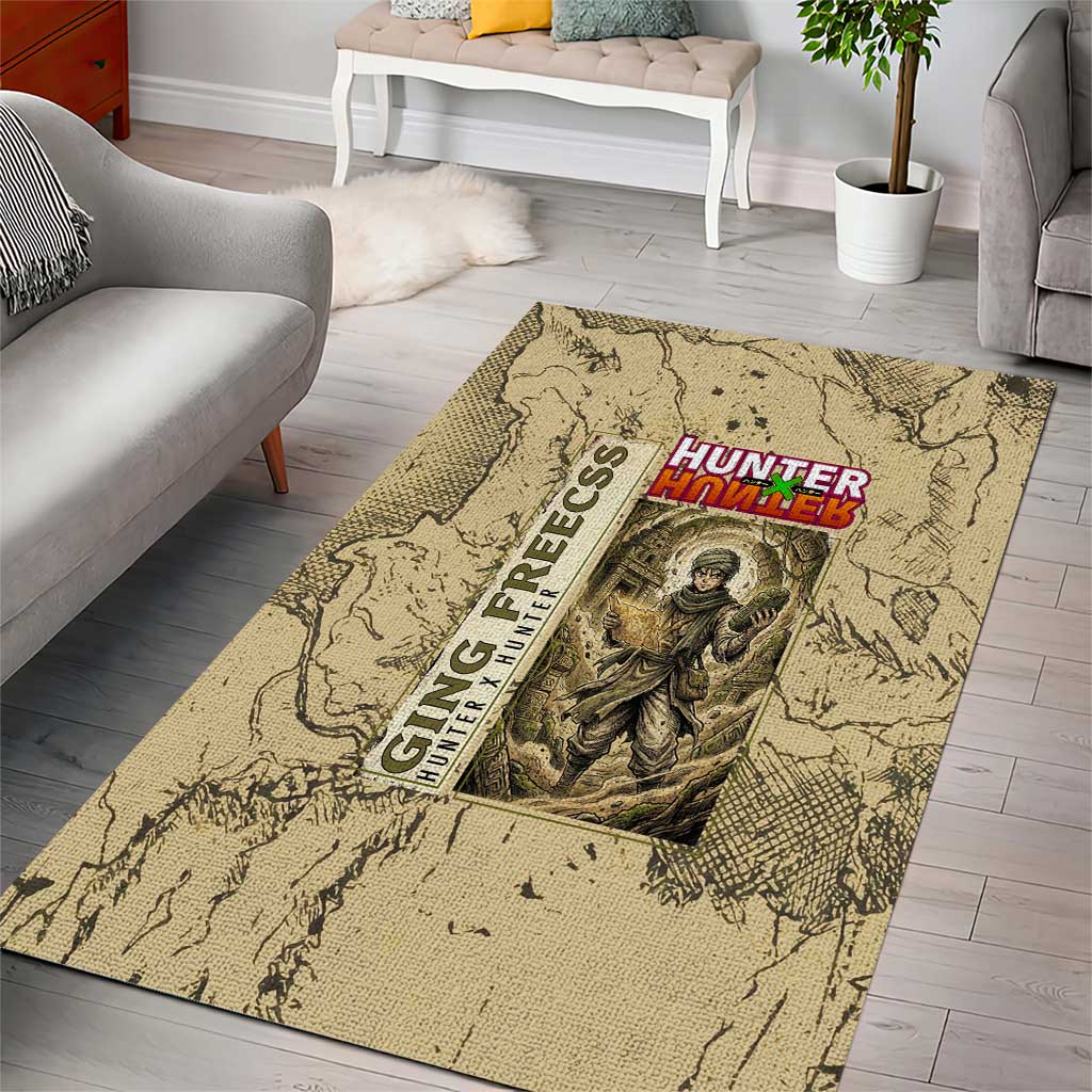 Ging Freecss Theme Desert Explorer Design Area Rug with Ancient Map Background and Adventure Card Artwork - The Mazicc