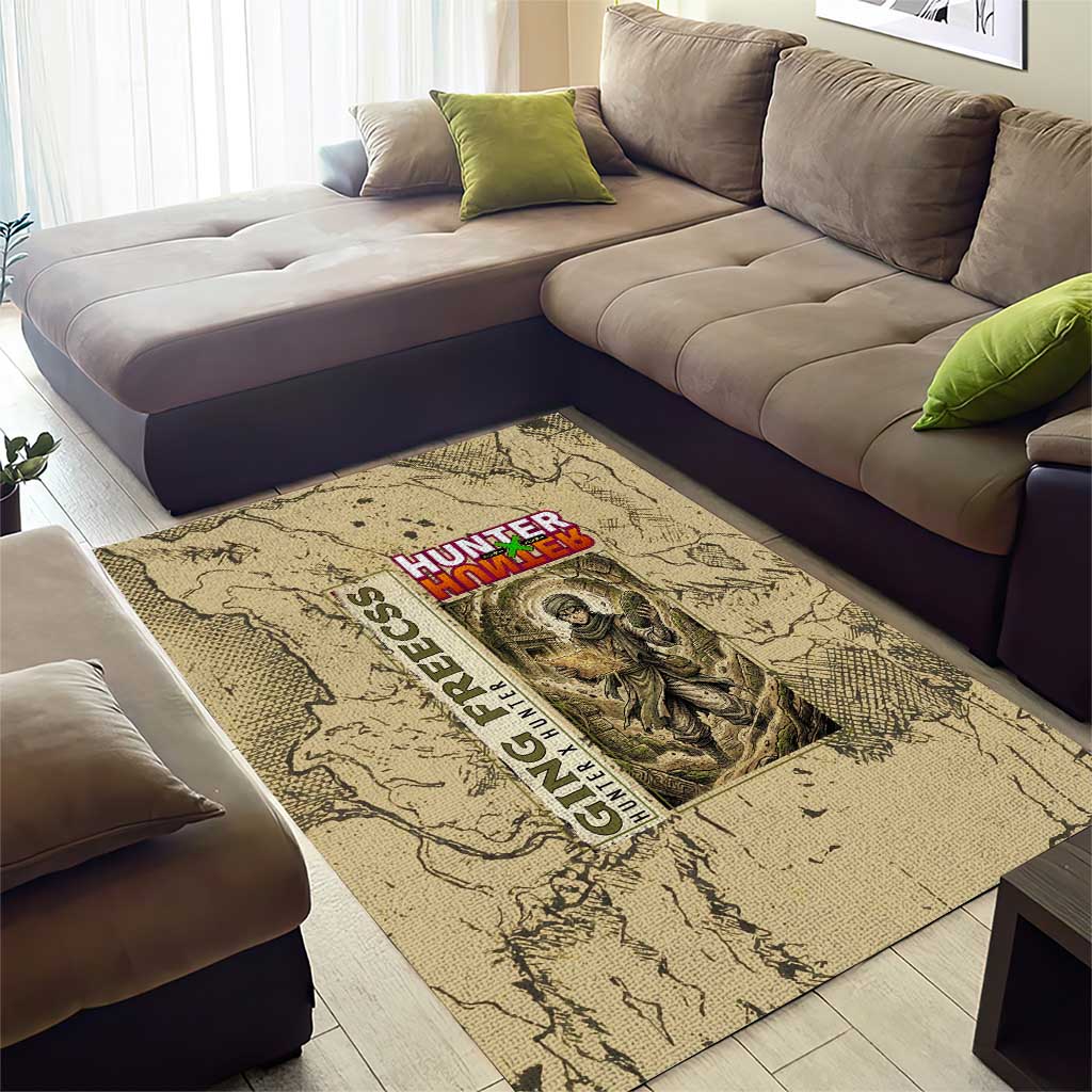 Ging Freecss Theme Desert Explorer Design Area Rug with Ancient Map Background and Adventure Card Artwork - The Mazicc