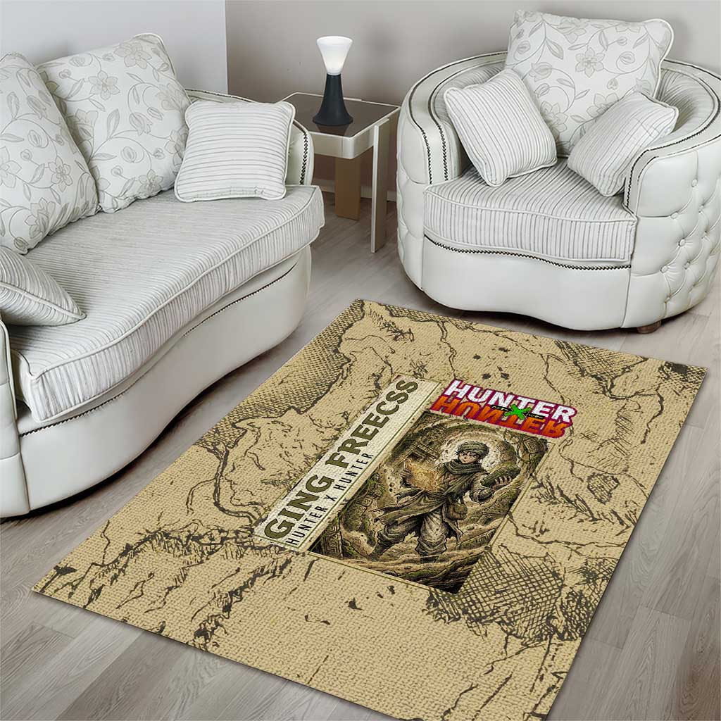 Ging Freecss Theme Desert Explorer Design Area Rug with Ancient Map Background and Adventure Card Artwork - The Mazicc