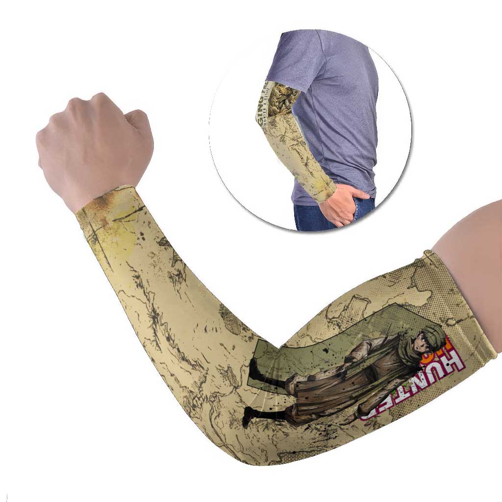 Ging Freecss Theme Desert Explorer Design Arm Sleeves with Ancient Map Background and Adventure Card Artwork - The Mazicc