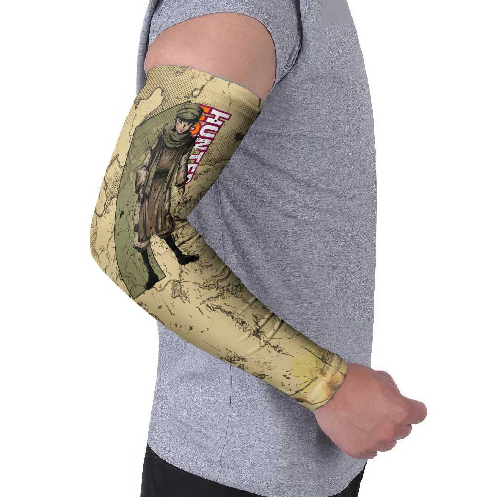 Ging Freecss Theme Desert Explorer Design Arm Sleeves with Ancient Map Background and Adventure Card Artwork - The Mazicc