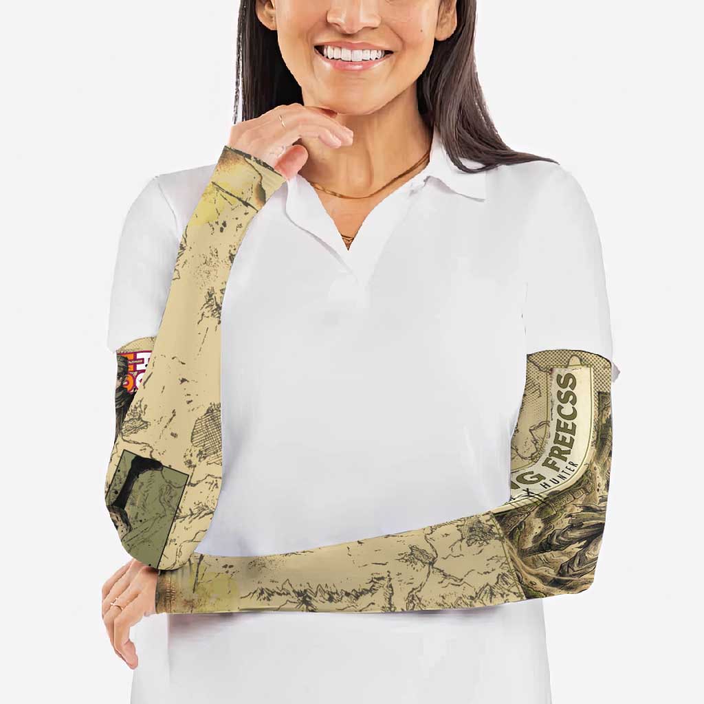 Ging Freecss Theme Desert Explorer Design Arm Sleeves with Ancient Map Background and Adventure Card Artwork - The Mazicc