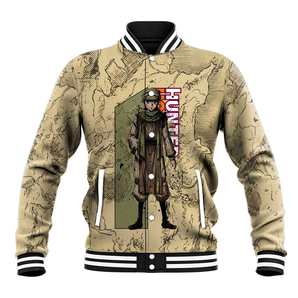 Ging Freecss Theme Desert Explorer Design Baseball Jacket with Ancient Map Background and Adventure Card Artwork - The Mazicc
