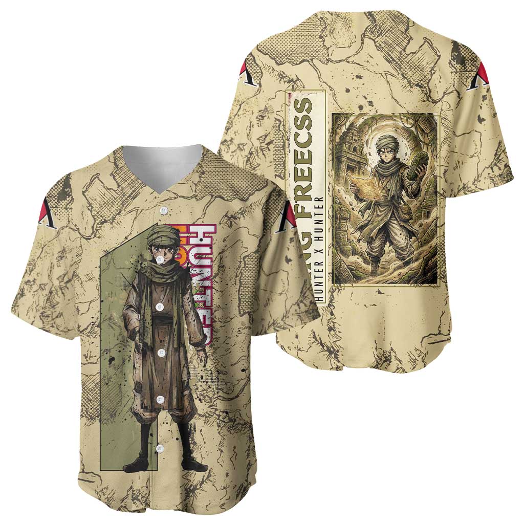 Ging Freecss Theme Desert Explorer Design Baseball Jersey with Ancient Map Background and Adventure Card Artwork - The Mazicc