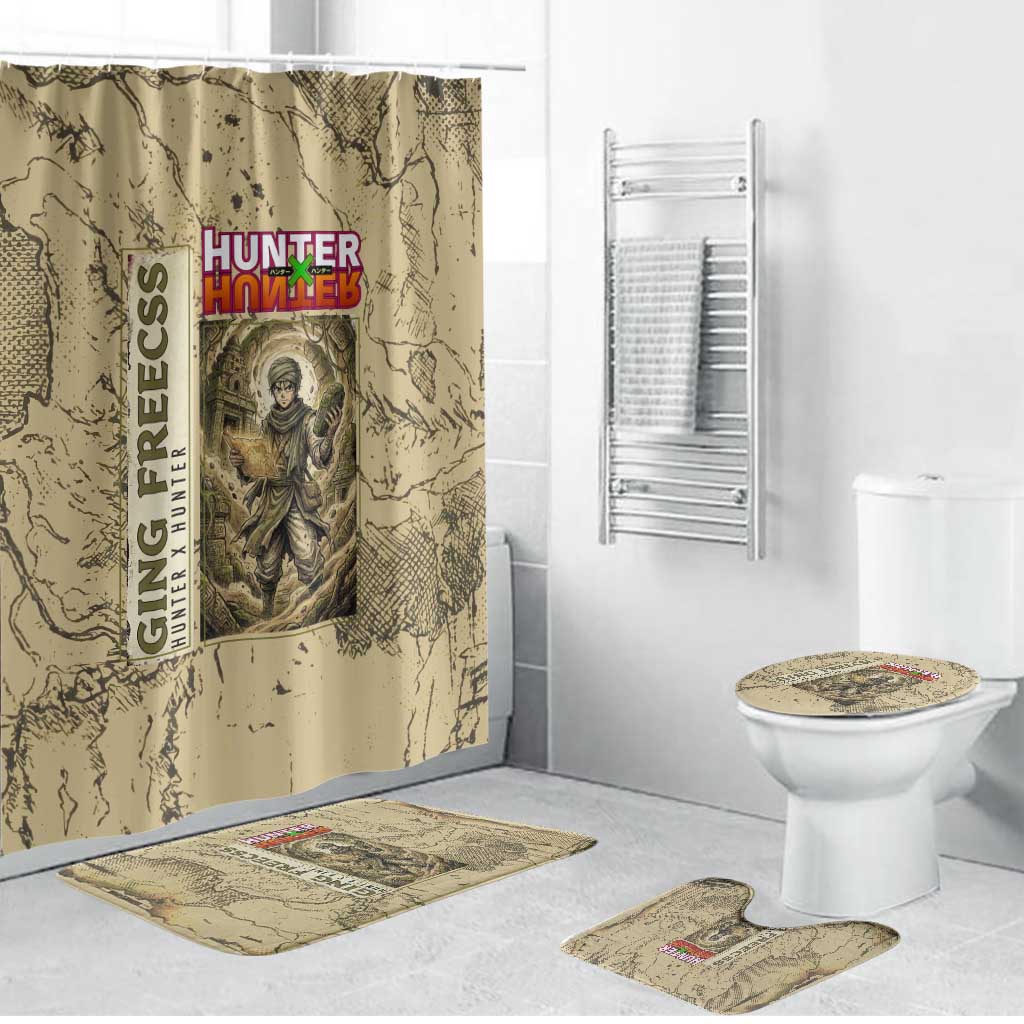 Ging Freecss Theme Desert Explorer Design Bathroom Set with Ancient Map Background and Adventure Card Artwork - The Mazicc