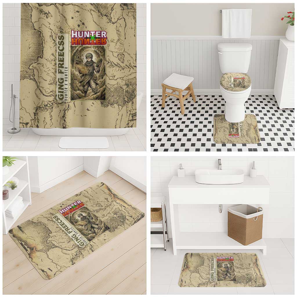 Ging Freecss Theme Desert Explorer Design Bathroom Set with Ancient Map Background and Adventure Card Artwork - The Mazicc
