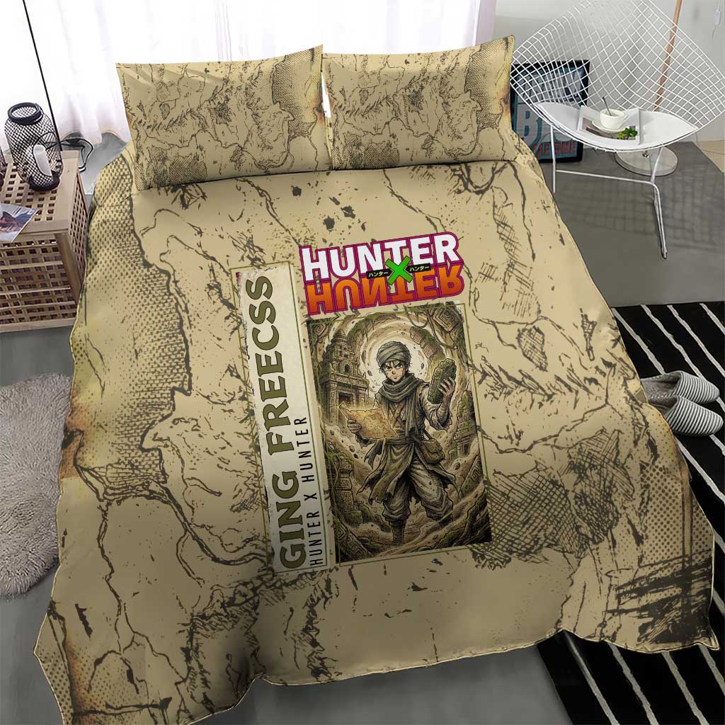 Ging Freecss Theme Desert Explorer Design Bedding Set with Ancient Map Background and Adventure Card Artwork - The Mazicc