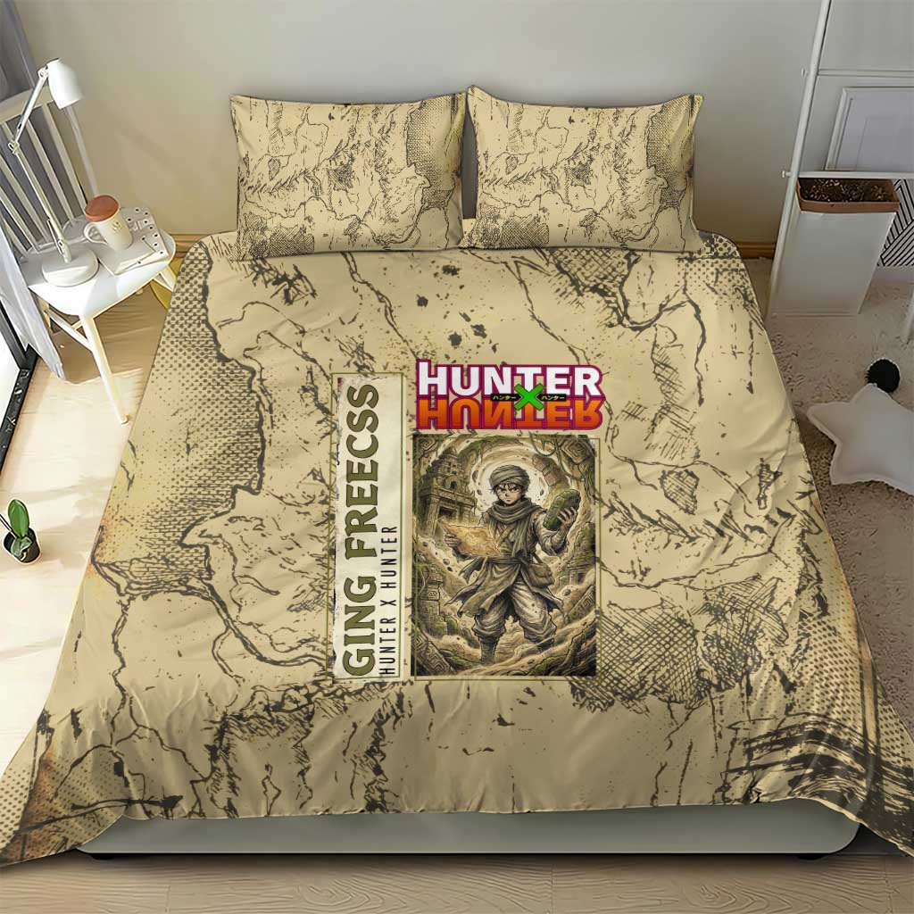 Ging Freecss Theme Desert Explorer Design Bedding Set with Ancient Map Background and Adventure Card Artwork - The Mazicc