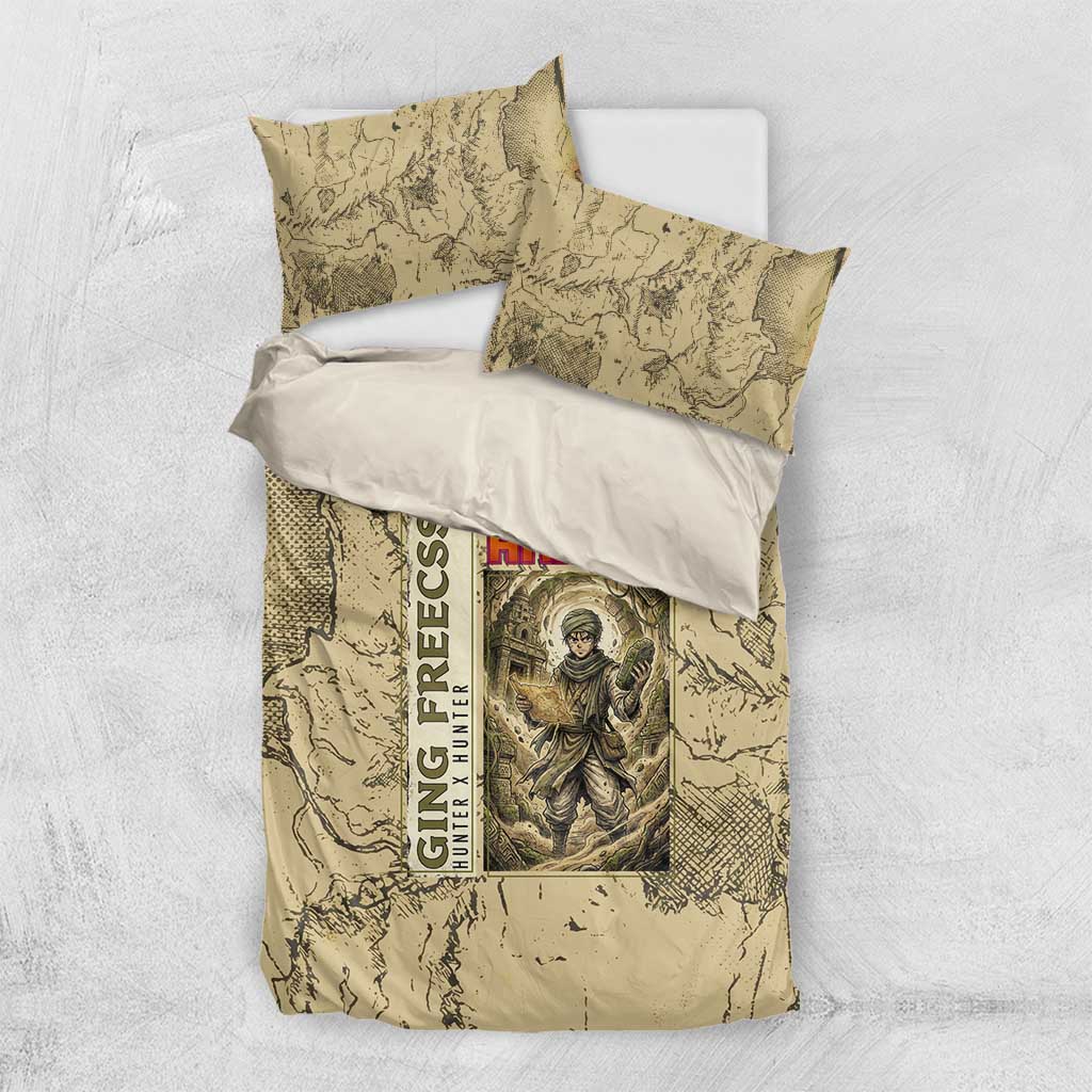 Ging Freecss Theme Desert Explorer Design Bedding Set with Ancient Map Background and Adventure Card Artwork - The Mazicc