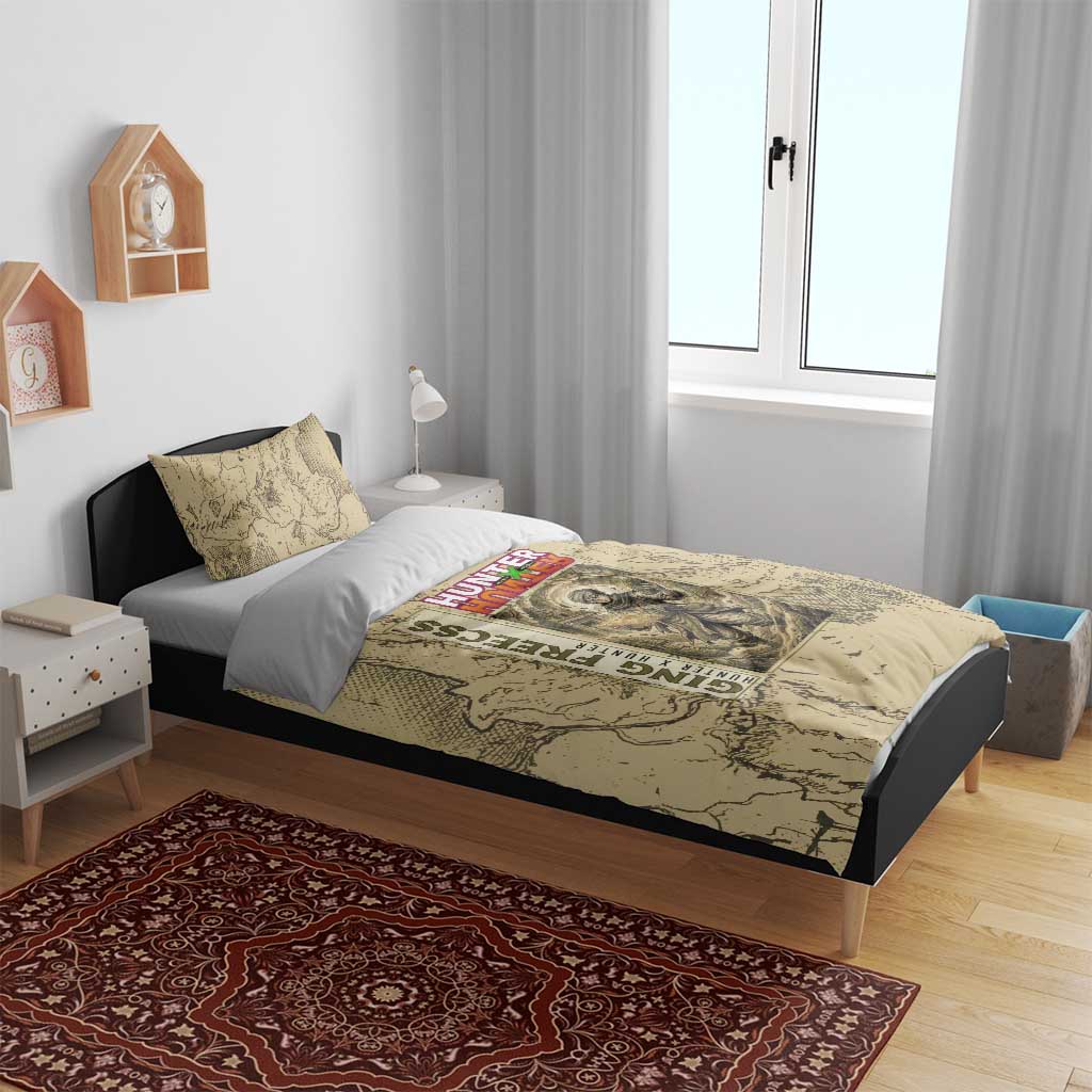 Ging Freecss Theme Desert Explorer Design Bedding Set with Ancient Map Background and Adventure Card Artwork - The Mazicc