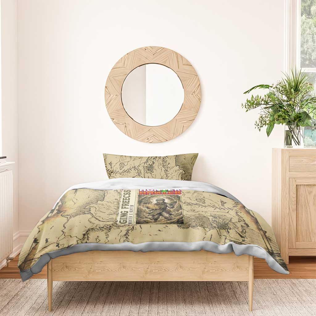 Ging Freecss Theme Desert Explorer Design Bedding Set with Ancient Map Background and Adventure Card Artwork - The Mazicc