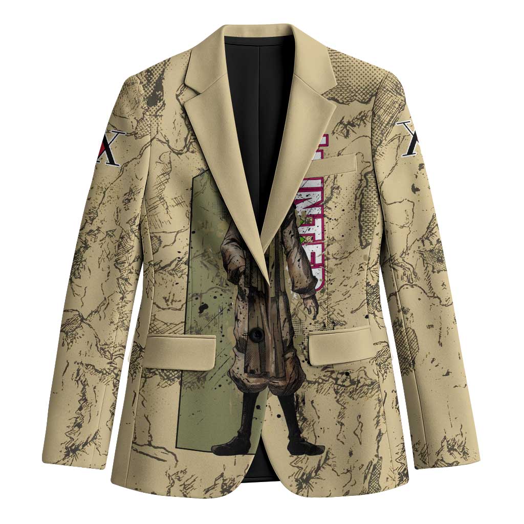 Ging Freecss Theme Desert Explorer Design Blazer with Ancient Map Background and Adventure Card Artwork - The Mazicc