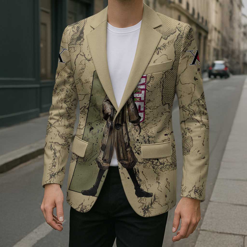 Ging Freecss Theme Desert Explorer Design Blazer with Ancient Map Background and Adventure Card Artwork - The Mazicc