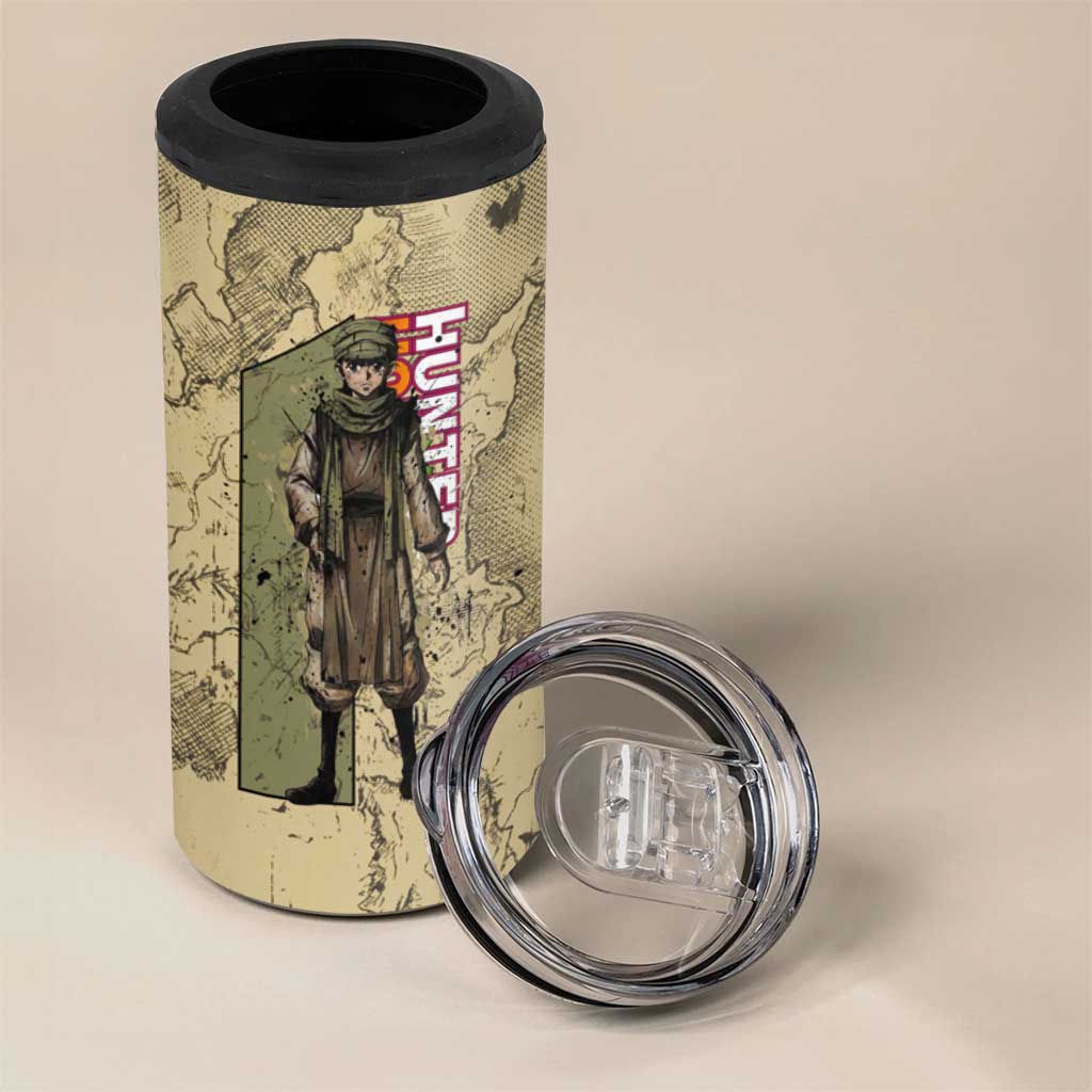 Ging Freecss Theme Desert Explorer Design 4 in 1 Can Cooler Tumbler with Ancient Map Background and Adventure Card Artwork - The Mazicc
