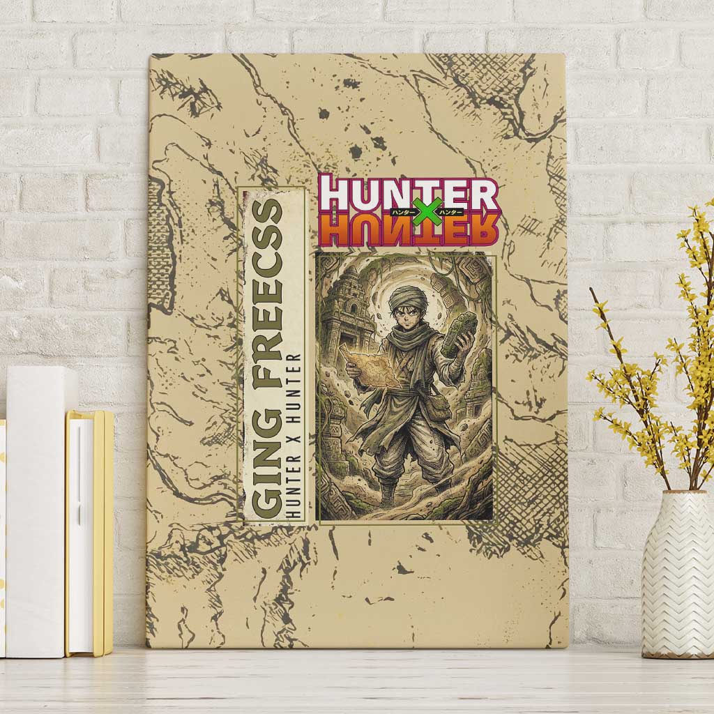 Ging Freecss Theme Desert Explorer Design Canvas Wall Art with Ancient Map Background and Adventure Card Artwork - The Mazicc