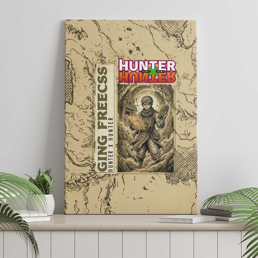 Ging Freecss Theme Desert Explorer Design Canvas Wall Art with Ancient Map Background and Adventure Card Artwork - The Mazicc