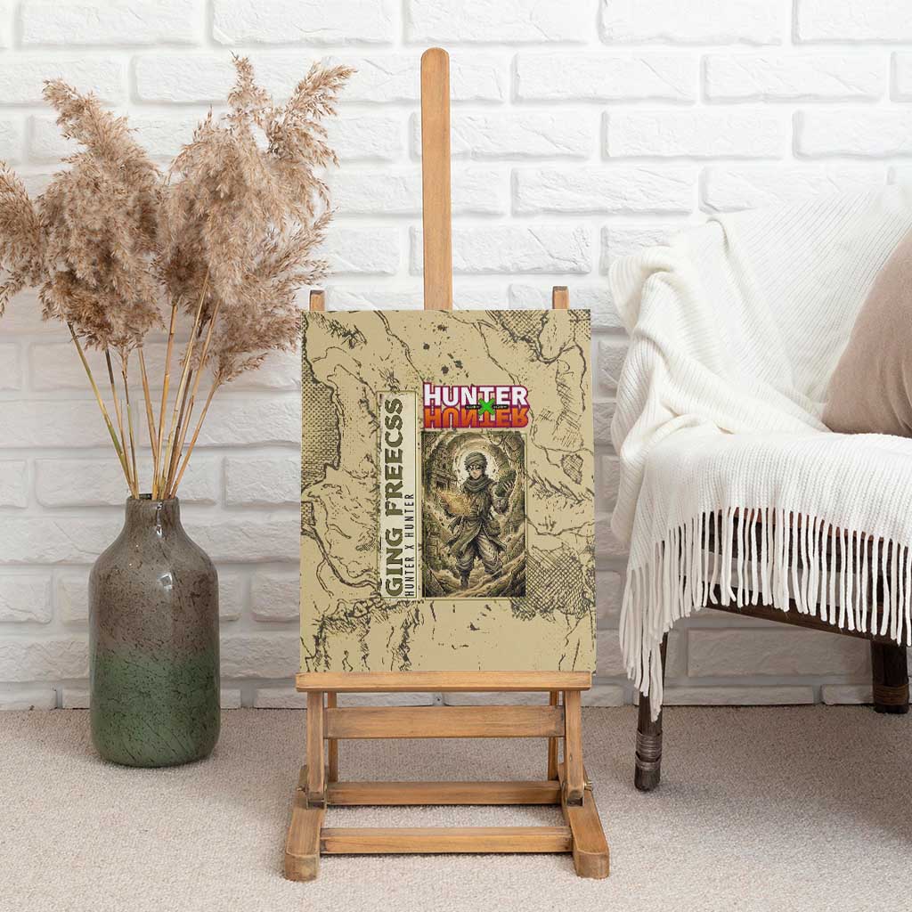 Ging Freecss Theme Desert Explorer Design Canvas Wall Art with Ancient Map Background and Adventure Card Artwork - The Mazicc