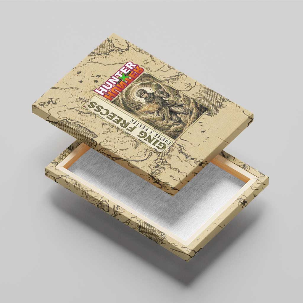Ging Freecss Theme Desert Explorer Design Canvas Wall Art with Ancient Map Background and Adventure Card Artwork - The Mazicc