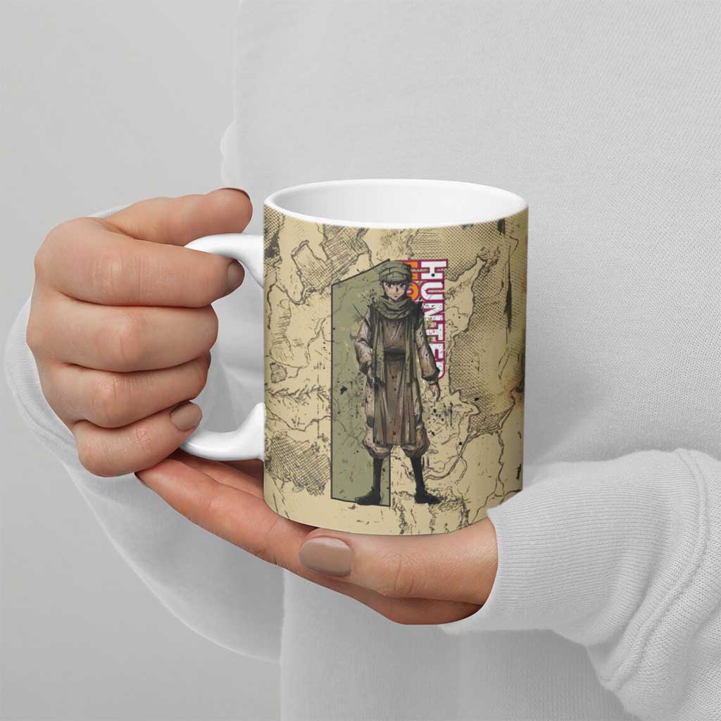 Ging Freecss Theme Desert Explorer Design Ceramic Mug with Ancient Map Background and Adventure Card Artwork - The Mazicc
