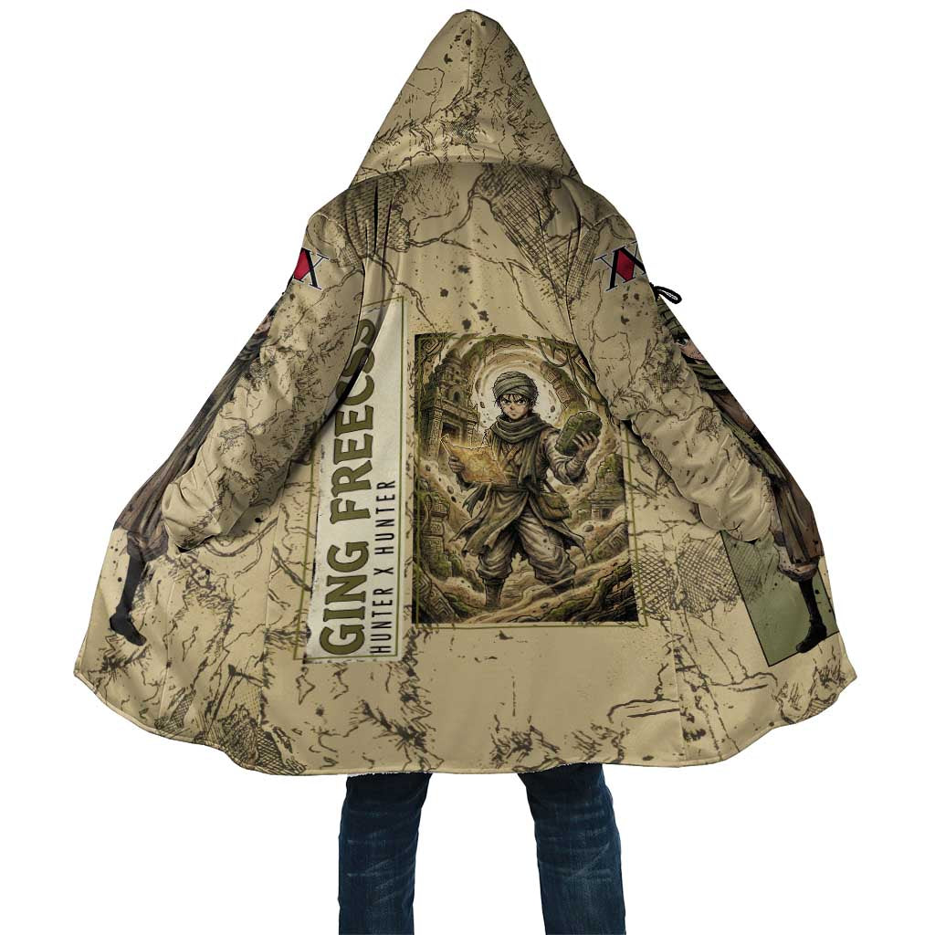 Ging Freecss Theme Desert Explorer Design Cloak with Ancient Map Background and Adventure Card Artwork - The Mazicc