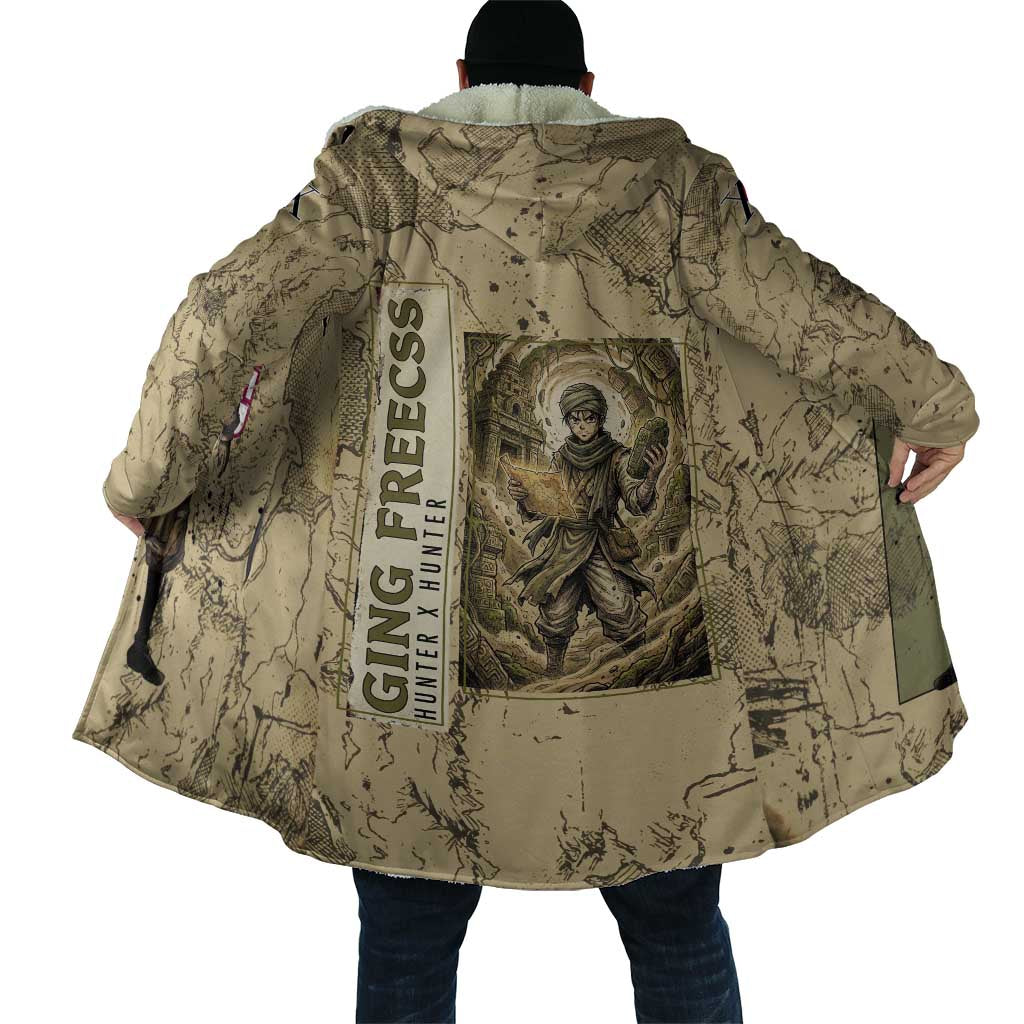 Ging Freecss Theme Desert Explorer Design Cloak with Ancient Map Background and Adventure Card Artwork - The Mazicc