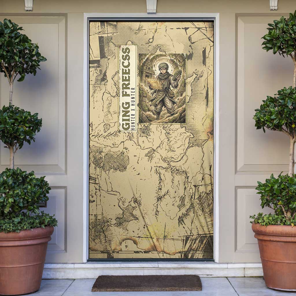 Ging Freecss Theme Desert Explorer Design Door Cover with Ancient Map Background and Adventure Card Artwork - The Mazicc