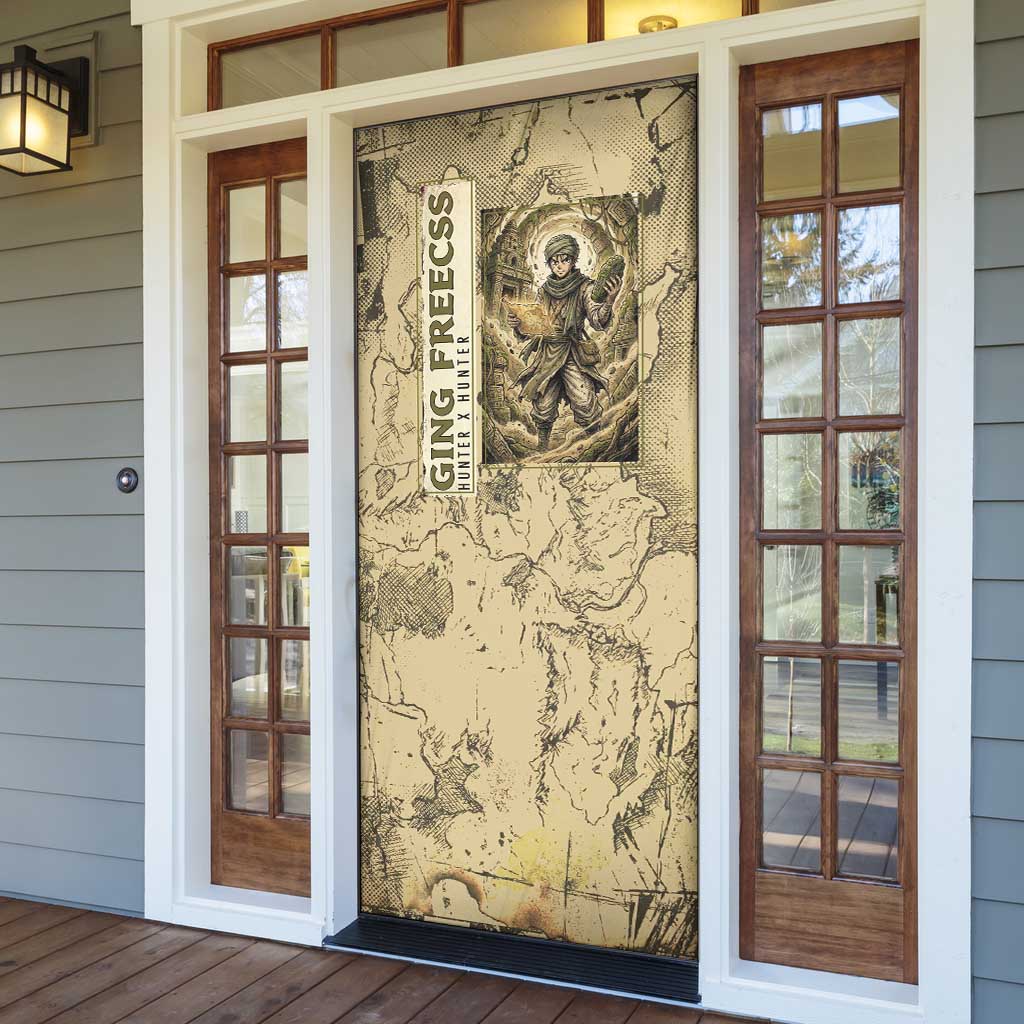 Ging Freecss Theme Desert Explorer Design Door Cover with Ancient Map Background and Adventure Card Artwork - The Mazicc
