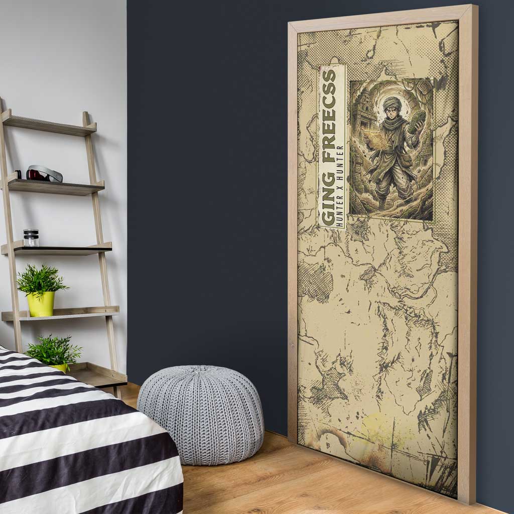 Ging Freecss Theme Desert Explorer Design Door Cover with Ancient Map Background and Adventure Card Artwork - The Mazicc