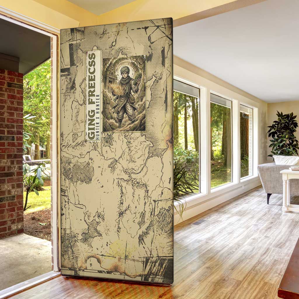 Ging Freecss Theme Desert Explorer Design Door Cover with Ancient Map Background and Adventure Card Artwork - The Mazicc