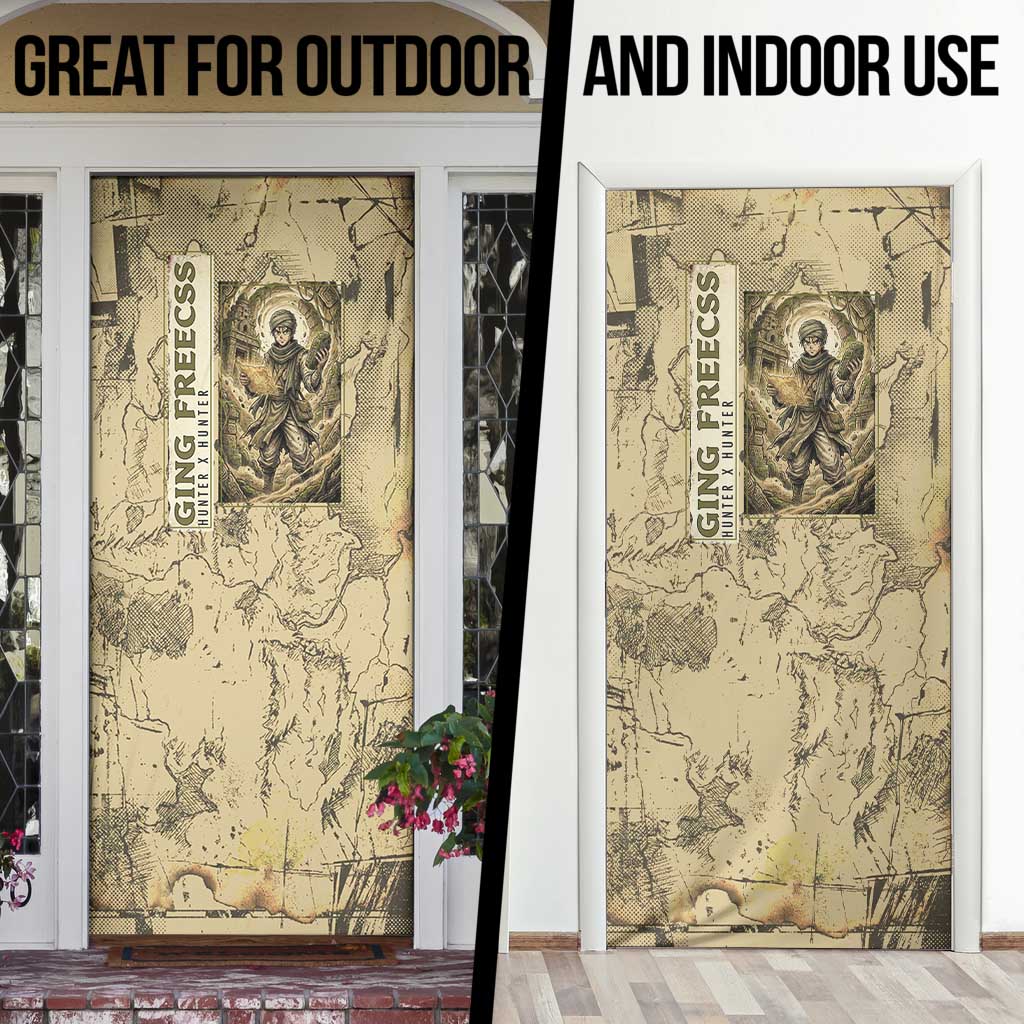 Ging Freecss Theme Desert Explorer Design Door Cover with Ancient Map Background and Adventure Card Artwork - The Mazicc