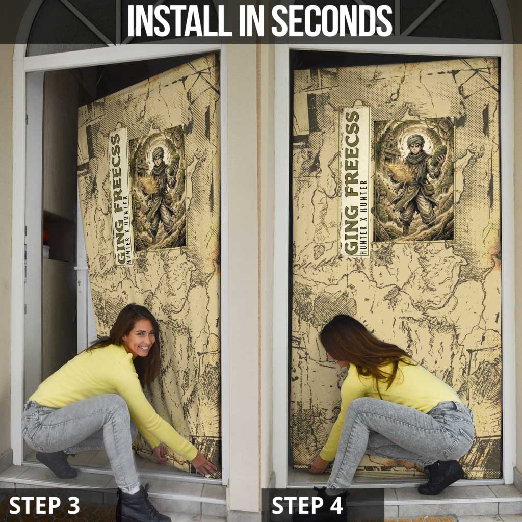 Ging Freecss Theme Desert Explorer Design Door Cover with Ancient Map Background and Adventure Card Artwork - The Mazicc