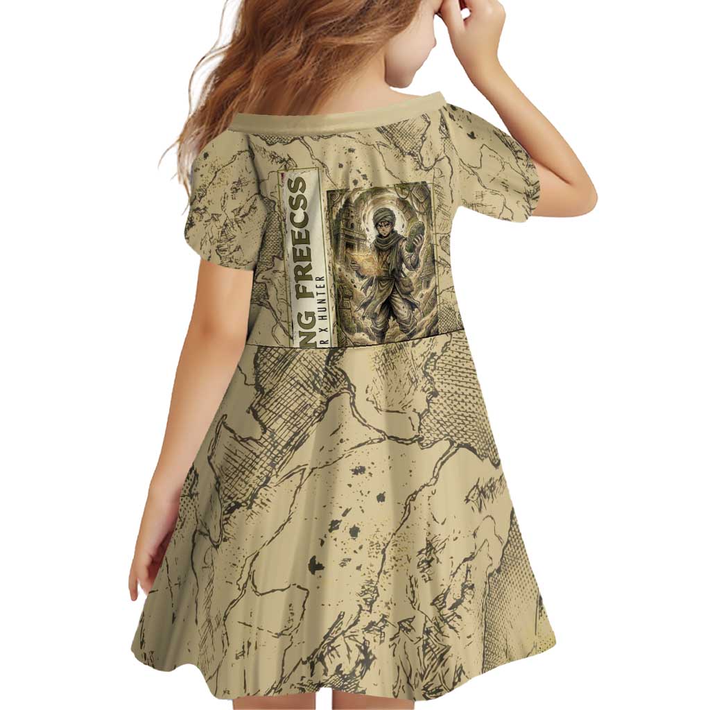Ging Freecss Theme Desert Explorer Design Family Matching Off Shoulder Maxi Dress and Hawaiian Shirt with Ancient Map Background and Adventure Card Artwork