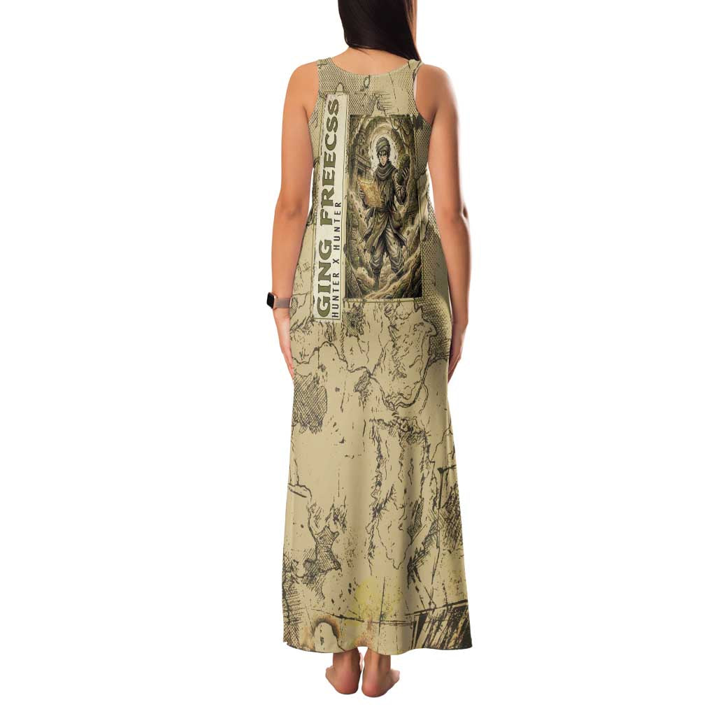 Ging Freecss Theme Desert Explorer Design Family Matching Tank Maxi Dress and Hawaiian Shirt with Ancient Map Background and Adventure Card Artwork