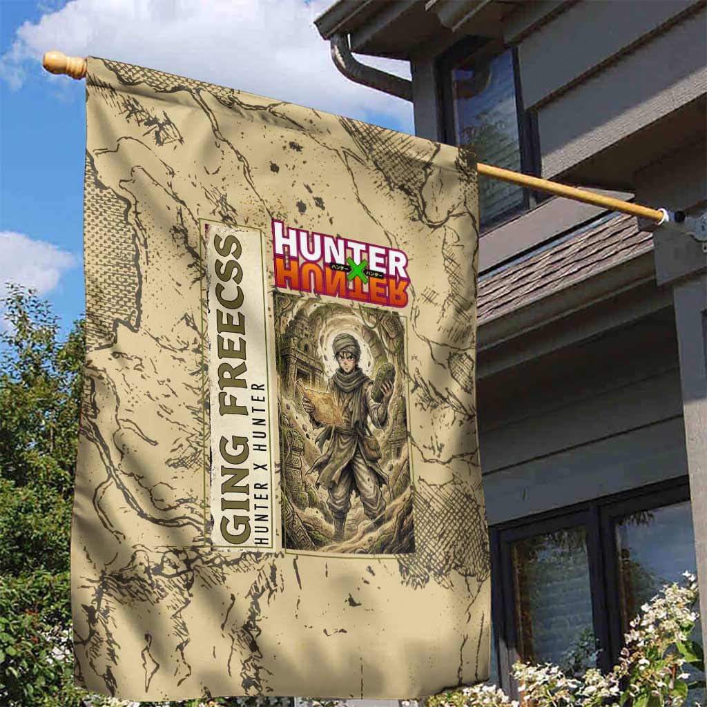 Ging Freecss Theme Desert Explorer Design Garden Flag with Ancient Map Background and Adventure Card Artwork - The Mazicc