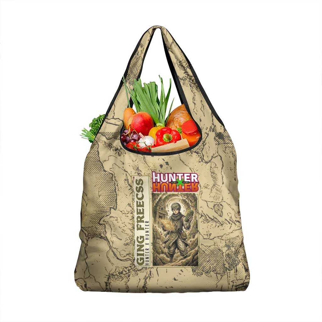 Ging Freecss Theme Desert Explorer Design Grocery Bag with Ancient Map Background and Adventure Card Artwork - The Mazicc