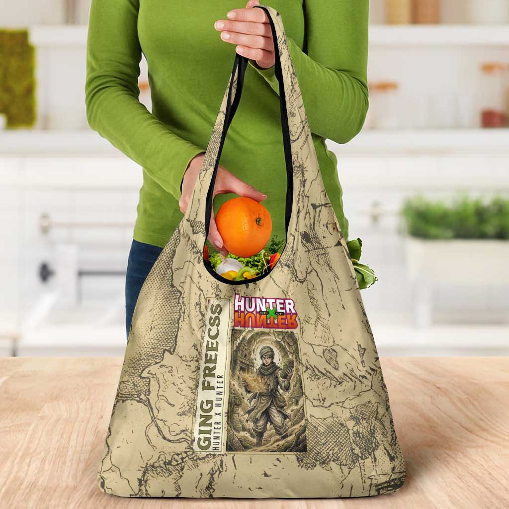 Ging Freecss Theme Desert Explorer Design Grocery Bag with Ancient Map Background and Adventure Card Artwork - The Mazicc