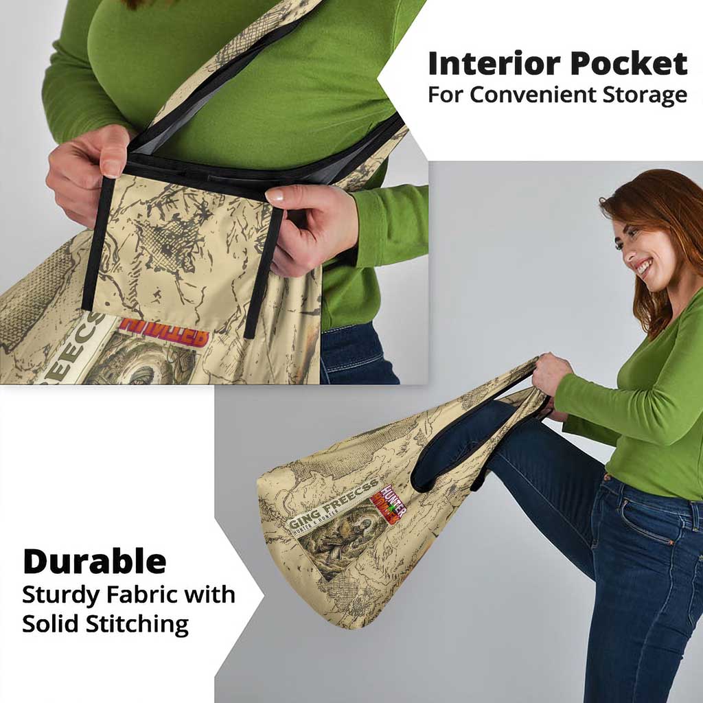 Ging Freecss Theme Desert Explorer Design Grocery Bag with Ancient Map Background and Adventure Card Artwork - The Mazicc