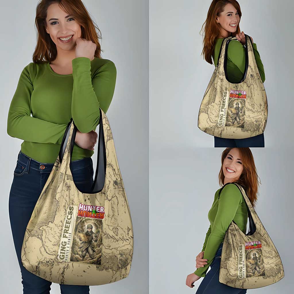 Ging Freecss Theme Desert Explorer Design Grocery Bag with Ancient Map Background and Adventure Card Artwork - The Mazicc