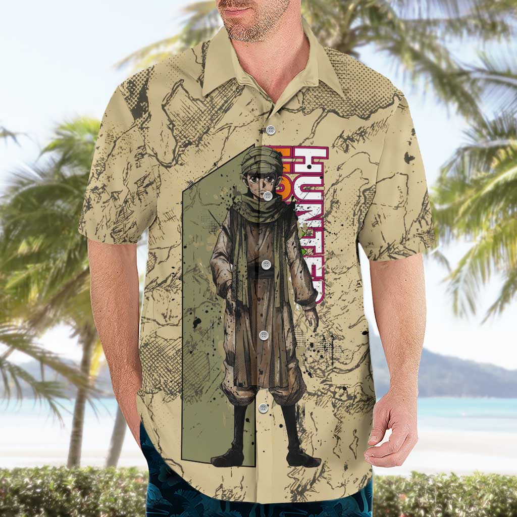 Ging Freecss Theme Desert Explorer Design Hawaiian Shirt with Ancient Map Background and Adventure Card Artwork - The Mazicc