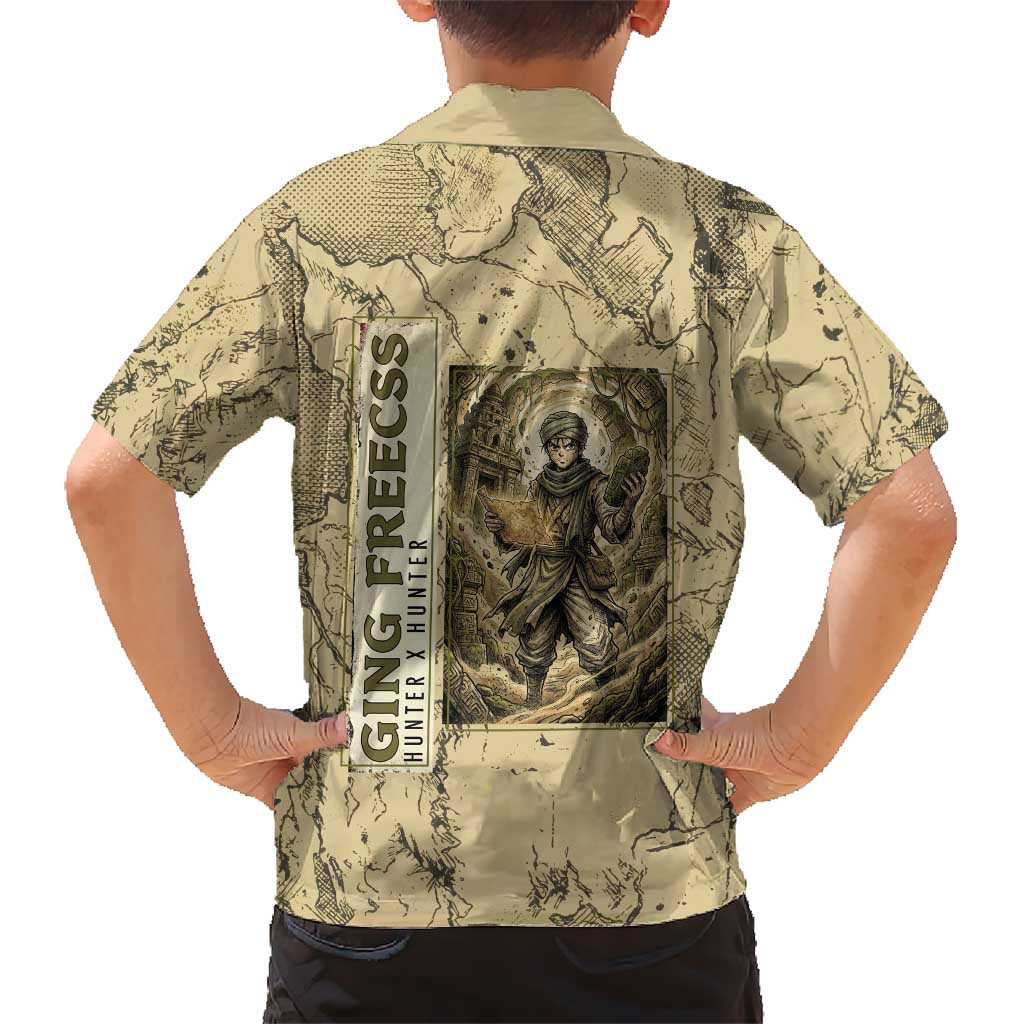 Ging Freecss Theme Desert Explorer Design Hawaiian Shirt with Ancient Map Background and Adventure Card Artwork - The Mazicc